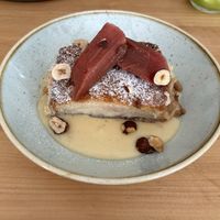 rhubarb bun with vanilla saucee  at Chutnej in Prague