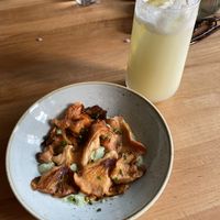 Trumpet pink mushroom (195 czk) Brazilian lemonade  at Chutnej in Prague