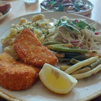 Didn't believe a celery steak could actually taste really well. Also, mashed potatoes with butter beans were awesome. at Chutnej in Prague