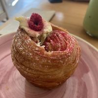 Raspberry and cream cruffin  at Chutnej in Prague