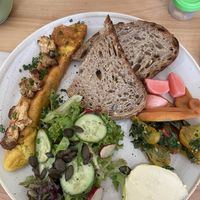 Omelet with shiitake mushroom and side of fermented veggies  at Chutnej in Prague