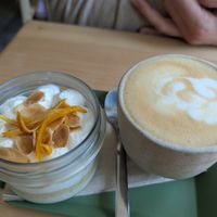Orange cake and Cappuccino at Chutnej in Prague