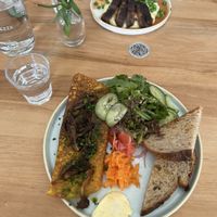 Omelette and mushroom steak  at Chutnej in Prague