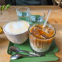 MISO-CARAMEL LATTE - espresso, miso-caramel syrup, "milk" and ice Latte at Chutnej in Prague
