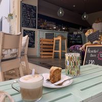 Latte with oat milk and vegan carrot cake  at London Tiger Coffee in Lagos