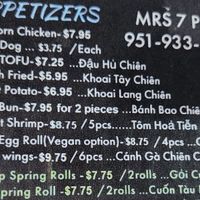 Menu: segan spring roll & egg roll options at Mrs 7 Pho in Wildomar