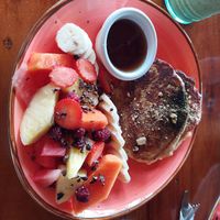 Coconut pancake, unexpected flavor but super filling at AmaSer in Puerto Viejo De Talamanca