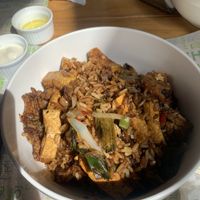 So much seitan and tofu (needed more flavour)  at El Vegan in Santiago