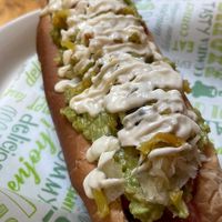 Chilean hotdog “completo"  at El Vegan in Santiago