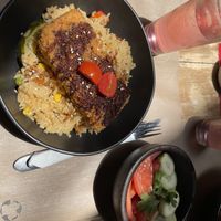 Crispy fried tofu and ricee  at El Vegan in Santiago