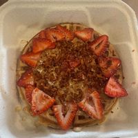 The vegan “elvis” waffle sub strawberries  at TIABI Coffee & Waffle Bar in Las Vegas