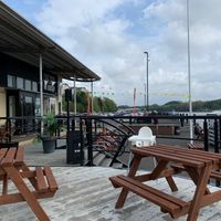 Outdoor seating  at The Cycle Hub in Newcastle Upon Tyne