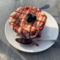 Vegan peach blueberry bourbon cobbler  at Lago 210 in Hamburg