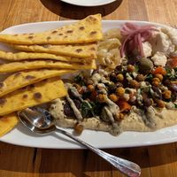 Hummus Schwarma Platter, served w sweet potato pitas..  at Lago 210 in Hamburg
