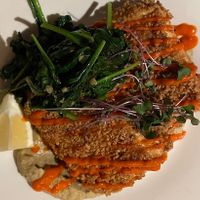 Tofu Schnitzel.. crispy exterior, melt in your mouth delicious !  at Lago 210 in Hamburg