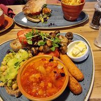 Vegan breakfast and ciabatta with fries at Elodie's  in Kirkby Lonsdale