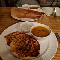 Starters of dosa (back of pic) and uttapam (pancake) at Namaste Bistro in Zagreb