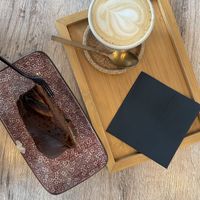 Banana choco bread and oat milk cappuccino  at Bgood in Milan