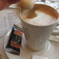 Cafe de soja muy cremoso. Como capuchino. at Gure Etxea in Pamplona