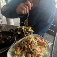 Stuffed avocado and butterless brussel sprouts  at Kid Cashew in Mount Pleasant