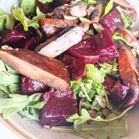 Beet & Arugula Salad With added Portobello mushrooms at Kid Cashew in Mount Pleasant