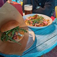 Meatningless burger and loaded chips at Junk y Vegan in Helsinki