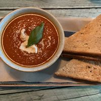 Tomato soup and toastie   at Junk y Vegan in Helsinki