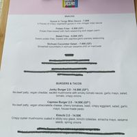 New menu 1 at Junk y Vegan in Helsinki