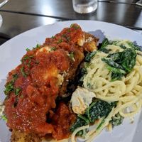 Tofu Parmesan with spaghetti at Yummvees in Richmond