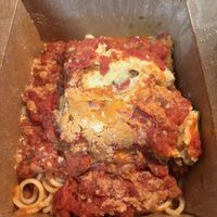 The “Chicken Parm” made with perfectly seasoned tofu.  at Yummvees in Richmond