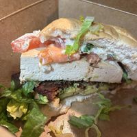 The “Chicken Ranch” sandwich half gone (forgot to photograph before I started eating)!  at Yummvees in Richmond