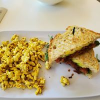 $12.95 Canadian $. This so the vegan VLT. Great taste but left me hungry. Popcorn was meh. I'd rather they added a side of vegan potatoes served some way. at Communitea Cafe in Canmore