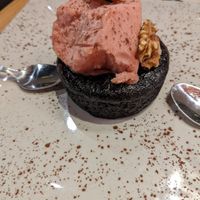 Coulant served with strawberry ice cream at Super Vegan in Barcelona