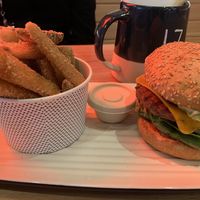 Beyond garden goodness burger with zucchini chips. So good!  at MEL - Grill'd - T2 in Melbourne Airport