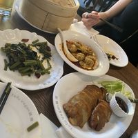 Spicy wonton, blanced Asian Spinach, Vegan Peking  duck at Tofu Vegan - Islington in North London