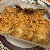 Pan-fried king oyster mushrooms with garlicky breadcrumbs  at Tofu Vegan - Islington in North London