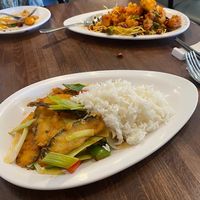 Fried ‘fish’ and rice from 2021 trip  at Tofu Vegan - Islington in North London