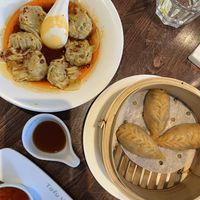 Wonton in house sauce and mushroom dumplings   at Tofu Vegan - Islington in North London
