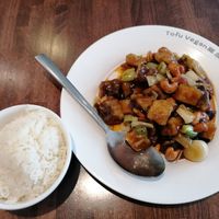 Oyster mushrooms in cashew nuts sauce at Tofu Vegan - Islington in North London
