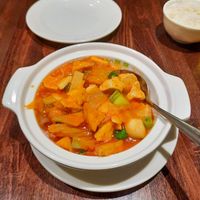 Tofu and mock chicken kimchi stew at Tofu Vegan - Islington in North London