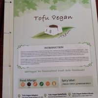 Front of the menu at Tofu Vegan - Islington in North London