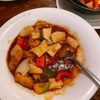 Tofu with oyster mushrooms and garlicc  at Tofu Vegan - Islington in North London