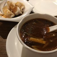 Spicy and sour soup and dumplings  at Tofu Vegan - Islington in North London