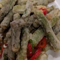 Salt and Sichuan pepper asparagus. Nom. at Tofu Vegan - Islington in North London