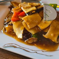 Gluten free mushrooms and tofu dish at Tofu Vegan - Islington in North London