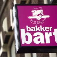 The logo outside at Bakker Bart in Gouda