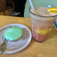 not-so-pink cake and mixed juice  at Bagels & Beans - Biltstraat in Utrecht