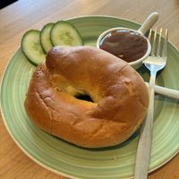 Vegan worstenbroodjebagel: quite nice, but the dough was too dry. at Bagels & Beans - Biltstraat in Utrecht