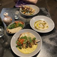 Kebab for my friend and oyster skewers! As well as sharing the hummus!  at Powerplant in North West London