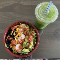 Number 10 vegan bowl and the green drink at Garcia's Cocina in Tillamook